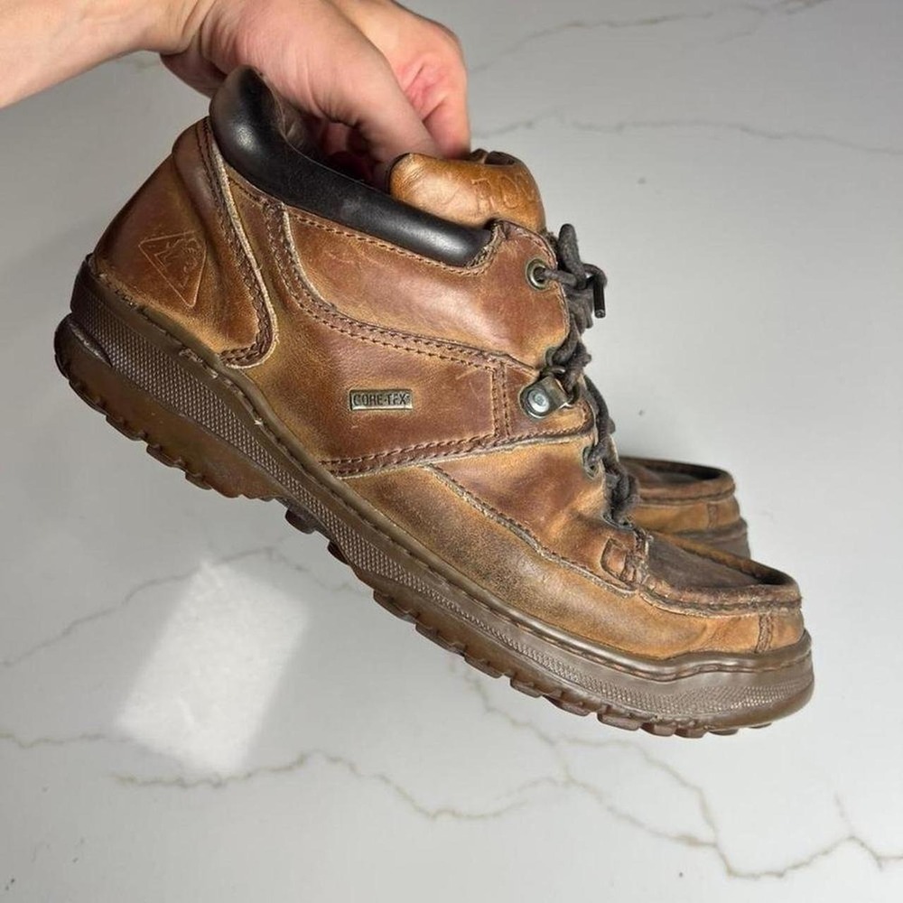 Rocky Gore-Tex Hiking Boots Mens Brown Leather Moc Toe Waterproof Shoes